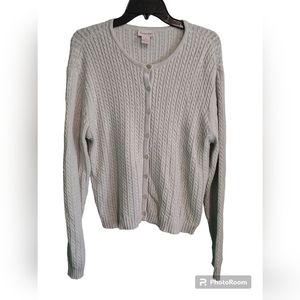 Vintage Crystal Kobe 100% Cotton Light Gray Button Up Sweater Cardigan- M